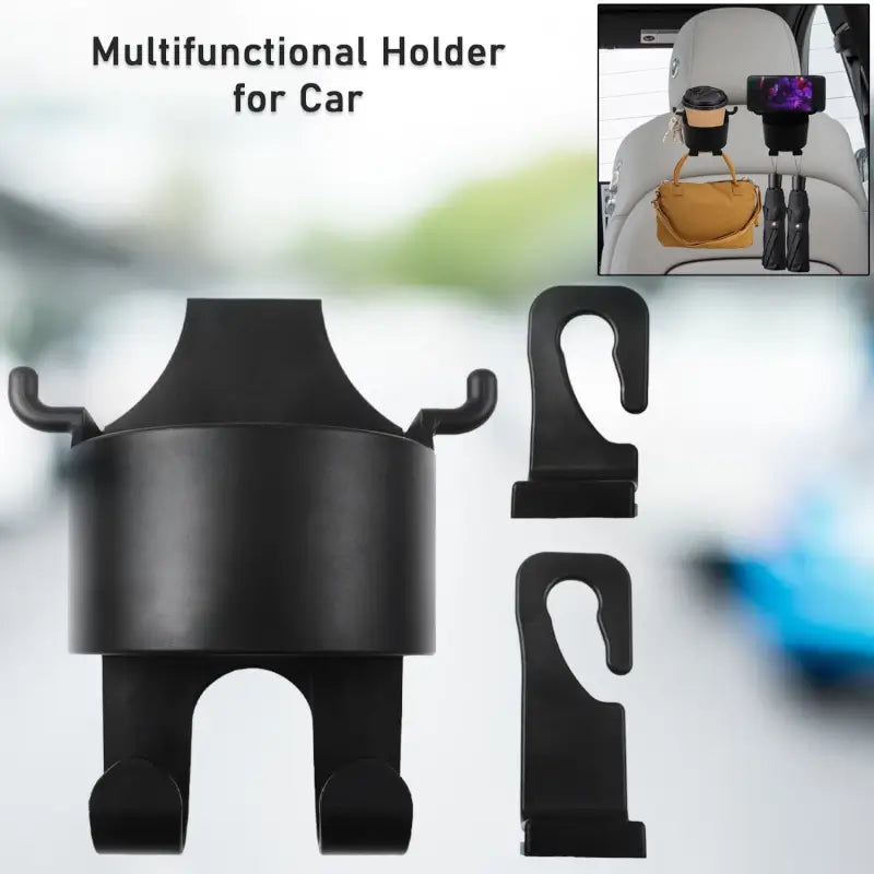 Car Headrest Backseat Organizer, 3 in 1 Automotive Cell Phone Drink cupholder Adapter with Headrest Hooks for Kids and Adults, Multifunctional Storage for Car Travel Accessories